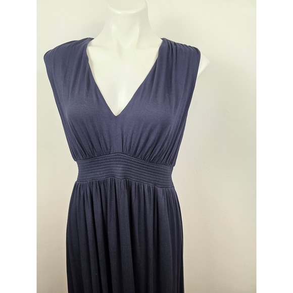 Boden Paloma Jersey Maxi Dress Navy Blue V Neck Smocked Waist Sleeveless Size 8L - Picture 3 of 7